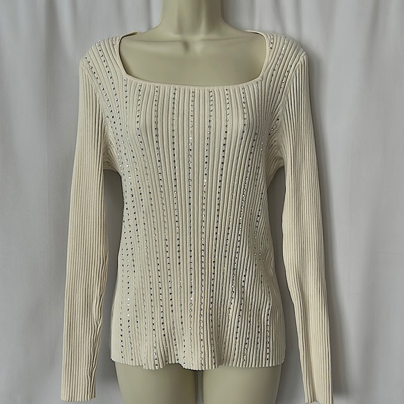 INC International Concepts Sweaters - INC International Concepts Cream Bling Long Sleeve Sweater Shirt Top **Sz XL**